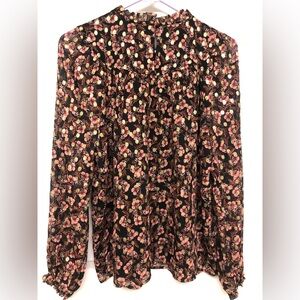 LOFT floral sheer blouse with black lining, size M, NWT